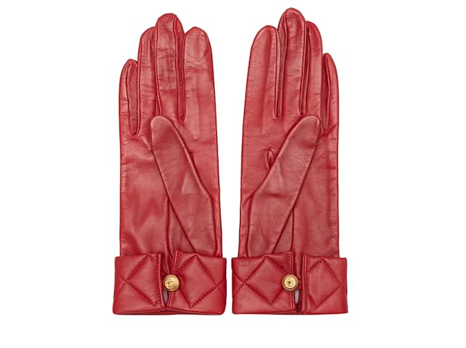 Taille des gants en cuir Chanel rouge vintage 6.5  ref.1191473