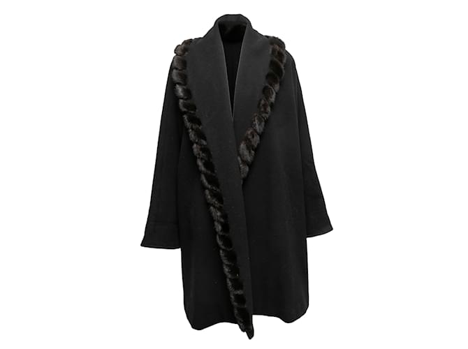 Autre Marque Black Linda Richards Long Wool Mink-Trimmed Coat Size US 12  ref.1191503