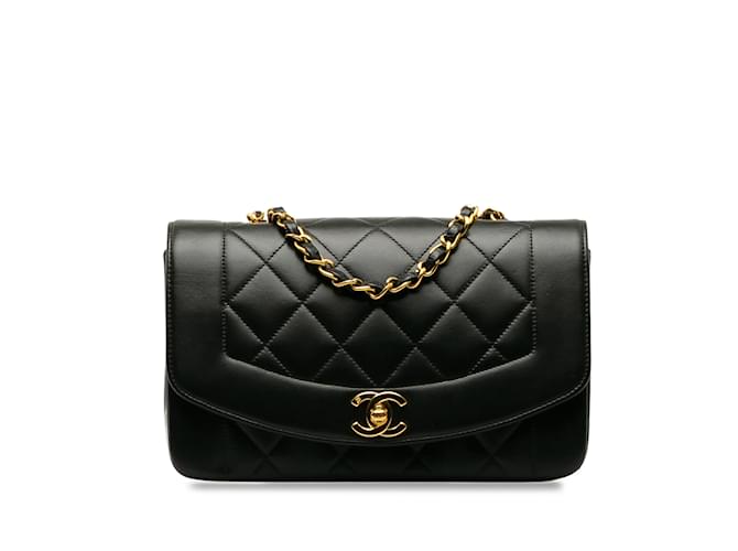 Bolsa Chanel pequena em pele de cordeiro Diana preta Preto Couro  ref.1191555