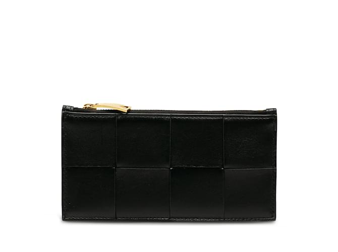 Black Bottega Veneta Intrecciato Zip Leather Card Holder  ref.1191596