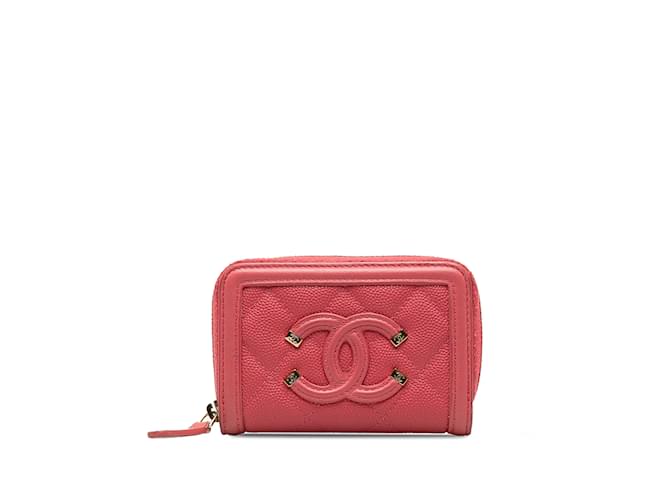 Pink Chanel CC Caviar Filigree Zip Around Small Wallet Leather  ref.1191618