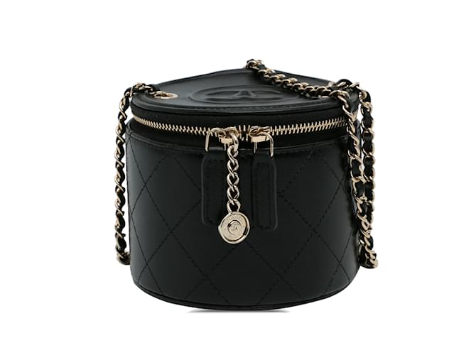 Vanity Schwarze runde Chanel CC-Kosmetiktasche Leder  ref.1191623