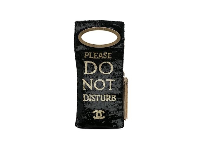 Black & Gold Chanel Paris Cosmopolite Do Not Disturb Clutch  ref.1191630