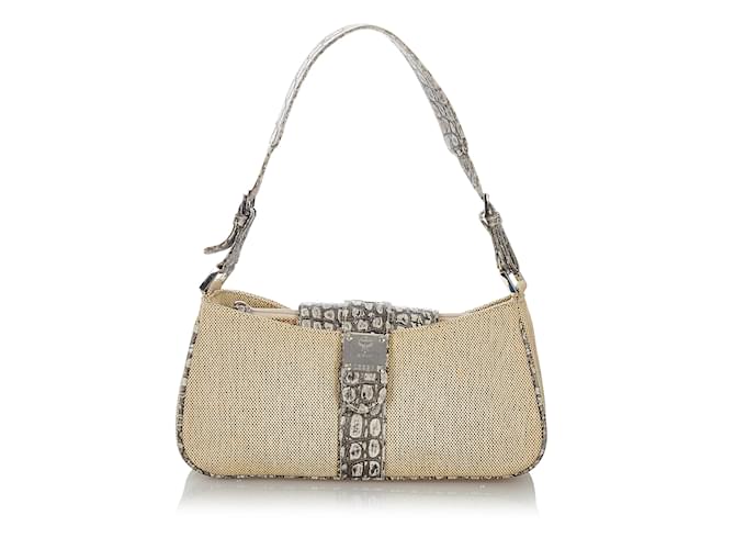 Taupe MCM Canvas and Embossed Leather Shoulder Bag  ref.1191670