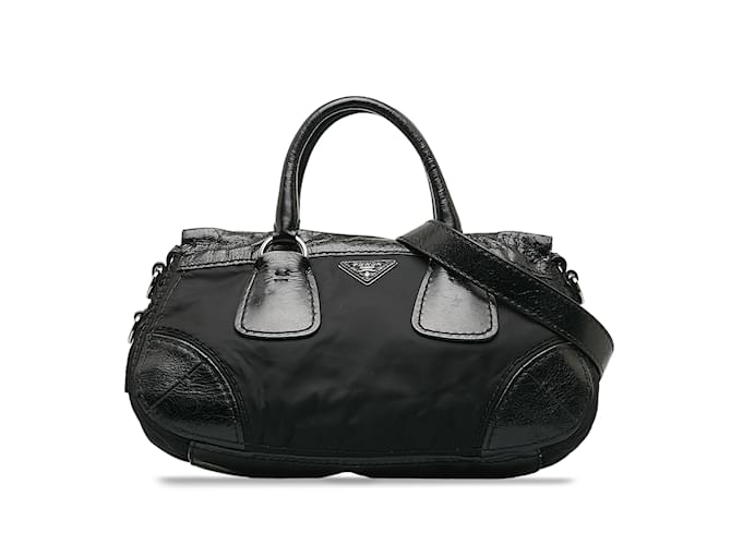 Bolso satchel Prada Tessuto negro Cuero  ref.1191686