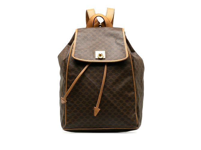 Celine Vintage Macadam Blason Triomphe Pattern Logo Ring Leather Backpack Brown CELINE Backpack Leather, PVC Brown Macadam Blason Triomphe  main image 3