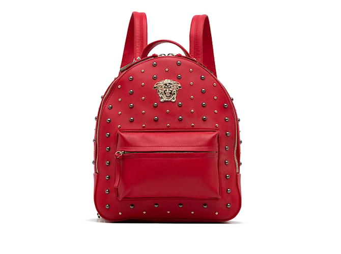 Zaino Versace rosso con borchie Medusa Pelle  ref.1191812