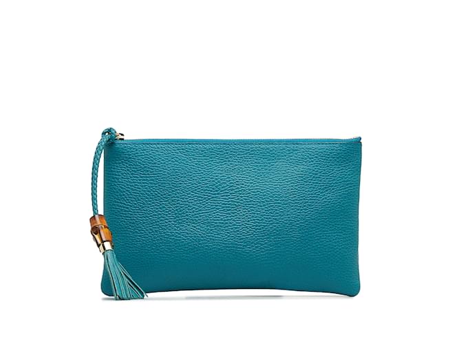 Blue Gucci Bamboo Leather Pouch  ref.1191815