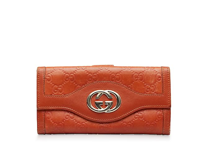 Rote lange Gucci Guccissima-Geldbörse Leder  ref.1191816