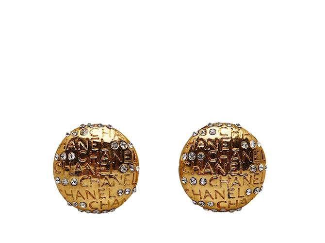 Clipe CC de strass Chanel dourado em brincos  ref.1191830