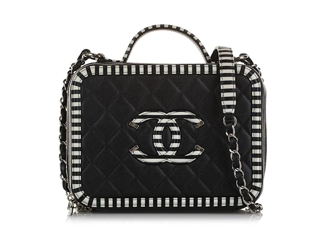 Vanity Bolsa Chanel Média Caviar CC Filigrana Preta Preto Couro  ref.1191862