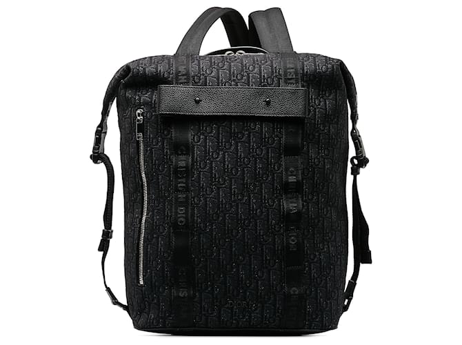 Dior Black Safari Zip Oblique Canvas Backpack Cloth Cloth  ref.1191934