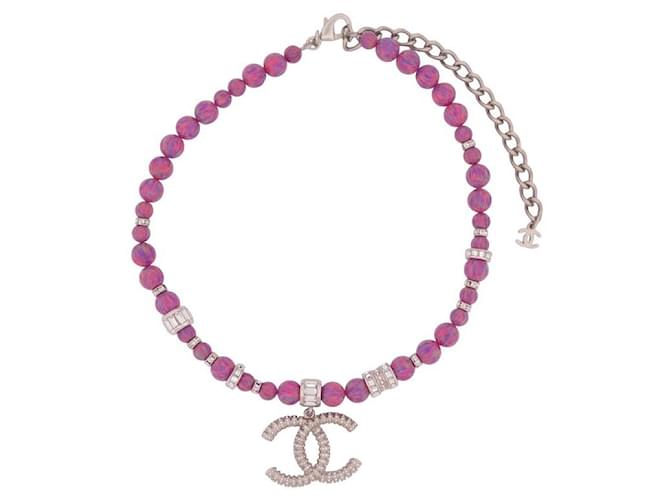 NEW CHANEL CHOKER NECKLACE CC LOGO PINK PEARLS 45CM CHOKER NECKLACE Metal  ref.1192029