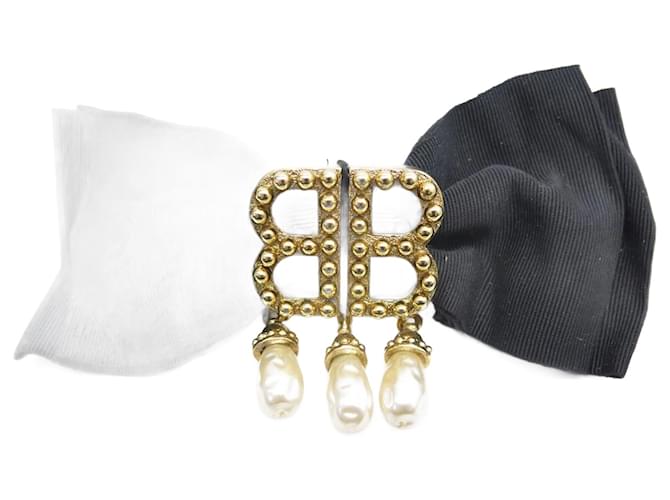 Autres bijoux BARRETTE CHEVEUX BALENCIAGA NOEUD ET PERLES NOIR & DORE + BOITE BLACK HAIR CLIP Toile  ref.1192039