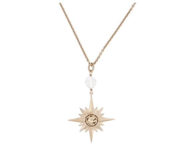 NEW CHRISTIAN DIOR NECKLACE WITH COMPAS ROSE PENDANT 92-100 METAL NECKLACE Golden  ref.1192041