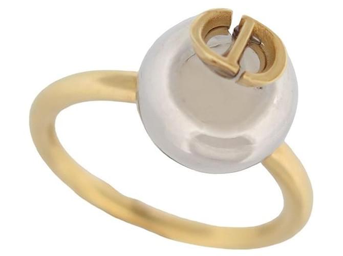 NEW CHRISTIAN DIOR PEARL LOGO CD T RING49 IN GOLDEN METAL PEARL NEW RING  ref.1192045