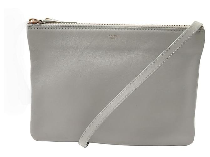 Céline CELINE POCHETTE TRIO GRAY LEATHER HANDBAG GRAY POUCH HAND BAG Grey  ref.1192046