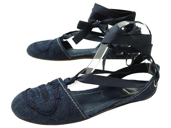 PRADA SPARTAN SHOES 1P6951 Sandals 37.5 Item 38.5 FR EN DENIM SHOES Blue  ref.1192066