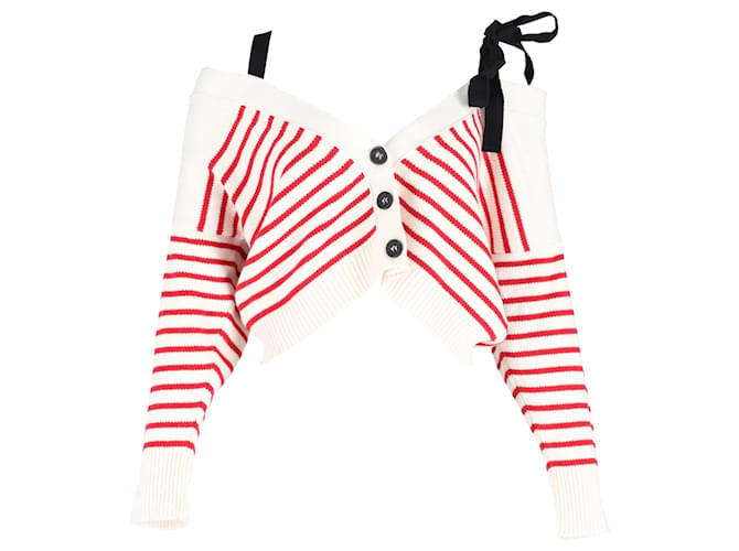 Red Valentino Cardigan de malha recortada Valentino vermelho em lã branca Branco Cru Algodão  ref.1192141