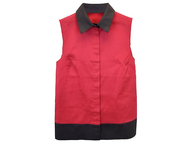 Haut boutonné sans manches Jil Sander Color Block en polyester rouge  ref.1192142