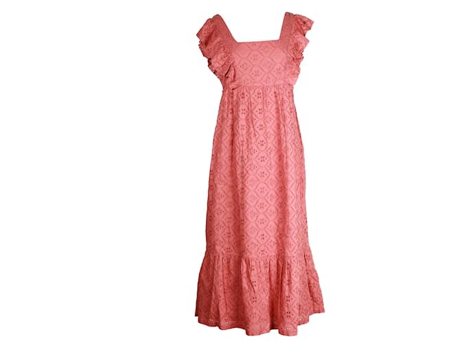 Ba&sh Byrd Broderie Anglaise Midi Dress In Pink Cotton  ref.1192160