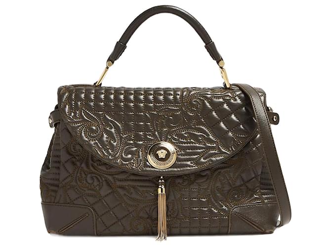 Gianni Versace Altea Quilted Barocco Vanitas Bag in Khaki Green Leather  ref.1192163