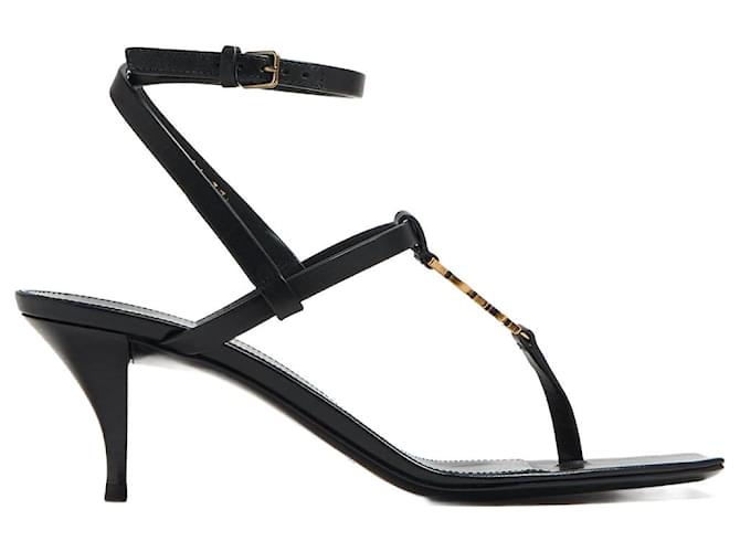 Saint Laurent Cassandra YSL Medallion Ankle-Strap Sandals in Black Leather  ref.1192164