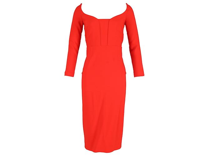 Roland Mouret Ardon Midi Dress in Red Polyester Viscose  ref.1192185