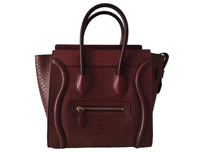 Céline Celine Luggage bag in burgundy python Dark red Exotic leather  ref.1192379