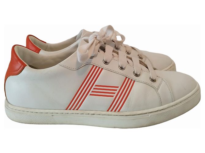 Sneakers Hermès Avantage in pelle bianca e arancione Bianco