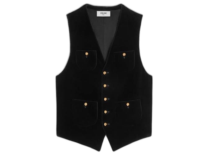 Céline Celine waistcoat in cotton velvet Black  ref.1192550