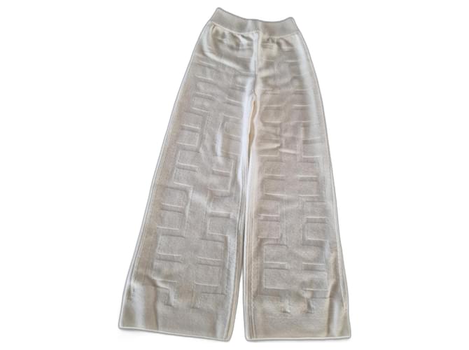 Hermès Pantalon en maille Laine Blanc cassé  ref.1192756