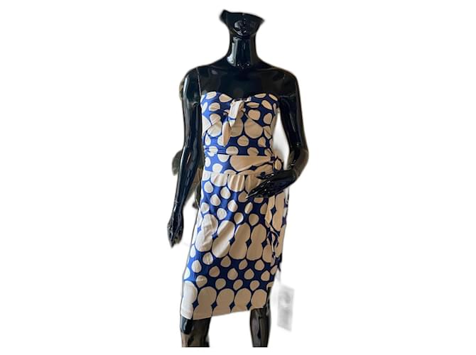 Diane Von Furstenberg Dresses Blue Beige Silk Nylon  ref.1192773