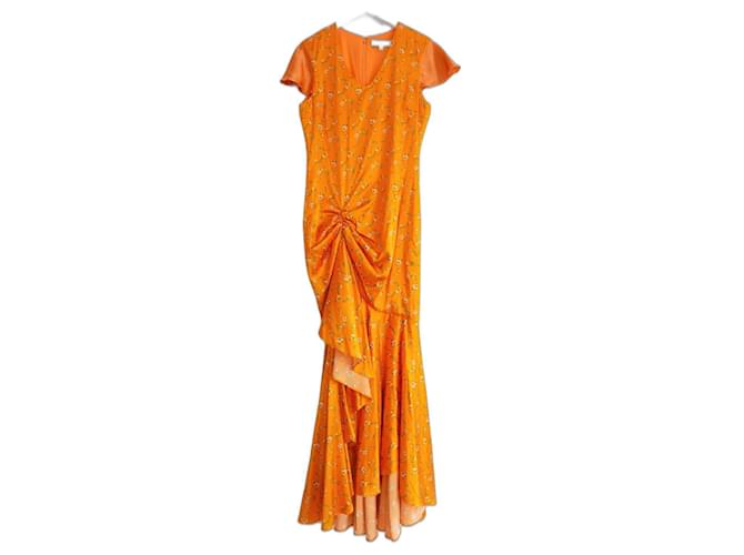 Autre Marque Caroline Constas orangefarbenes Seidenkleid mit Blumenmuster  ref.1192801
