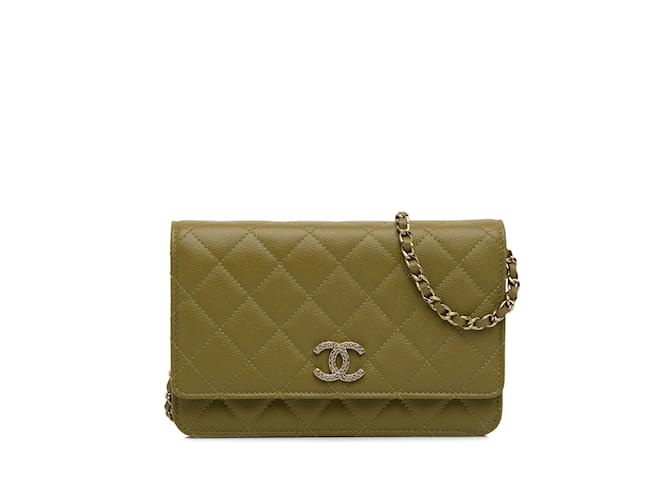 Wallet On Chain CHANEL HandbagsLeather Green  ref.1192847