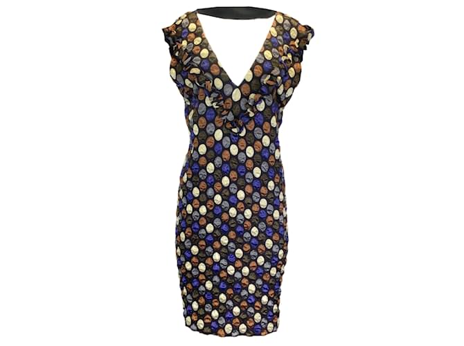 Autre Marque Marni Brown / Blaues Kleid aus geknittertem Satin mit mehreren Tupfen und Print Mehrfarben Polyester  ref.1192877