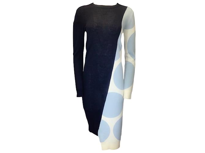Autre Marque Stella McCartney Bleu Marine / Blanc / Robe midi en tricot de laine bleu clair à manches longues Multicolore  ref.1192879