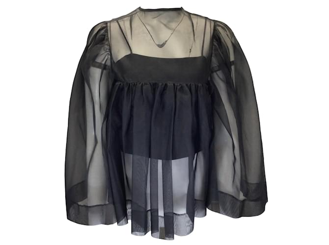 Autre Marque Conjunto de dos piezas de camisola y blusa transparente de organza de pura seda negra de Giorgio Armani Negro  ref.1192880
