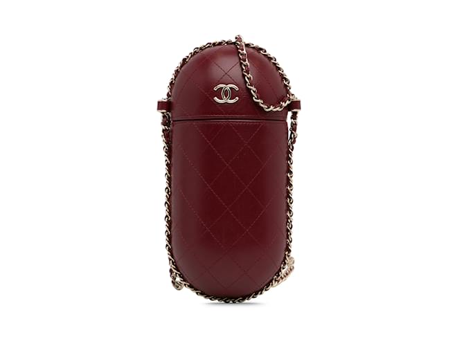 Corrente Chanel Borgonha em torno da bolsa crossbody do suporte do telefone Bordeaux Couro  ref.1192932