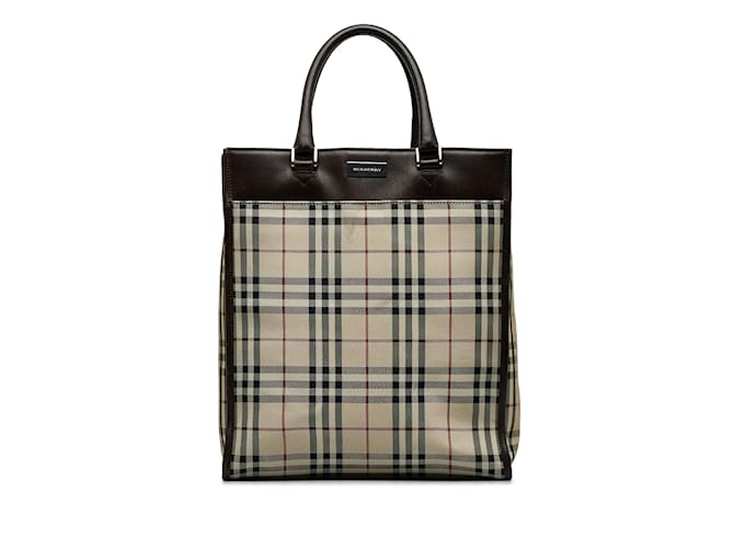 Beige Burberry House Check Tote Leather  ref.1192936