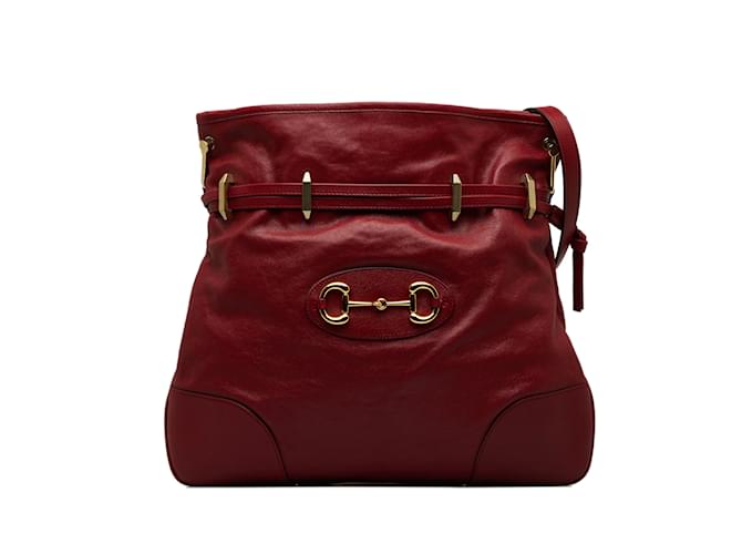 Red Gucci Horsebit 1955 Drawstring Crossbody Bag Leather  ref.1192944