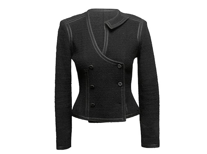 Black Chanel Boucle Asymmetrical Collar Jacket Size US S Synthetic  ref.1192955