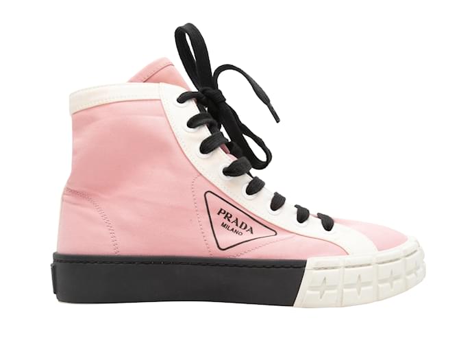 Pink & Multicolor Prada Nylon High-Top Sneakers Size 38 Cloth  ref.1192968