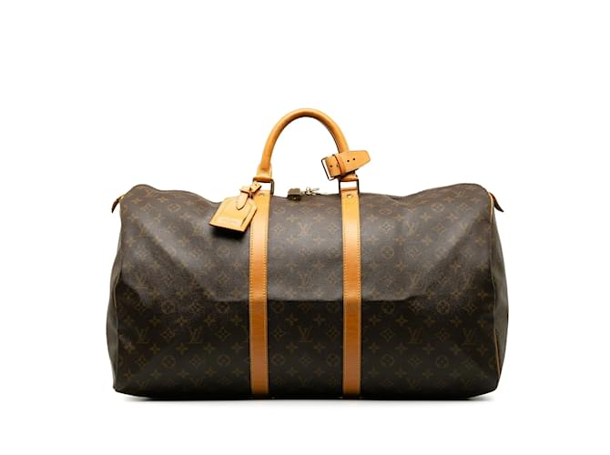 Keepall marrón con monograma de Louis Vuitton 55 Bolsa de viaje Castaño Cuero  ref.1192971