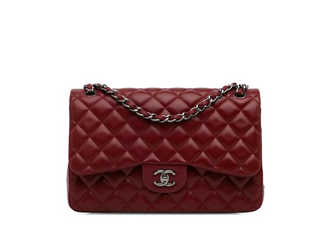Burgundy Chanel Jumbo Classic Lambskin Double Flap Shoulder Bag Dark red Leather  ref.1192978
