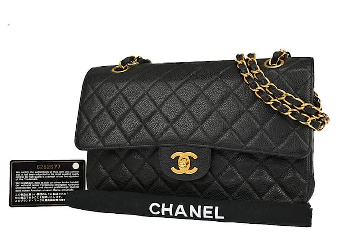 Classique Chanel Double Flap Cuir Noir  ref.1193046