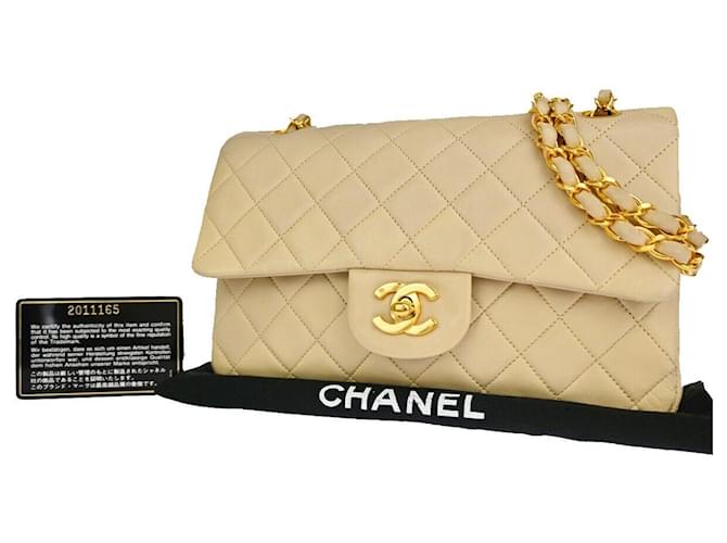 Classique Chanel Double Flap Cuir Beige  ref.1193068