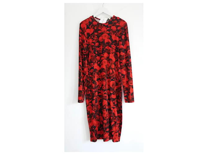 Kleid mit rotem Rosendruck von Givenchy Viskose  ref.1193103