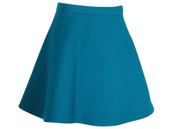 Miu Miu A-line Mini Skirt in Teal Wool Green  ref.1193166