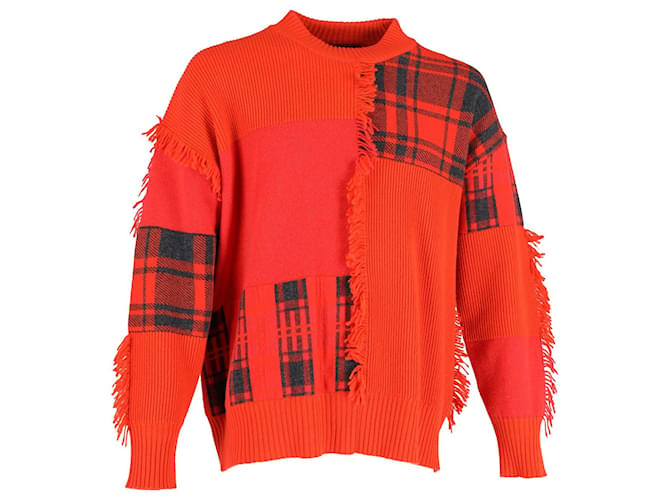 Versace Jersey patchwork con flecos de lana naranja  ref.1193176